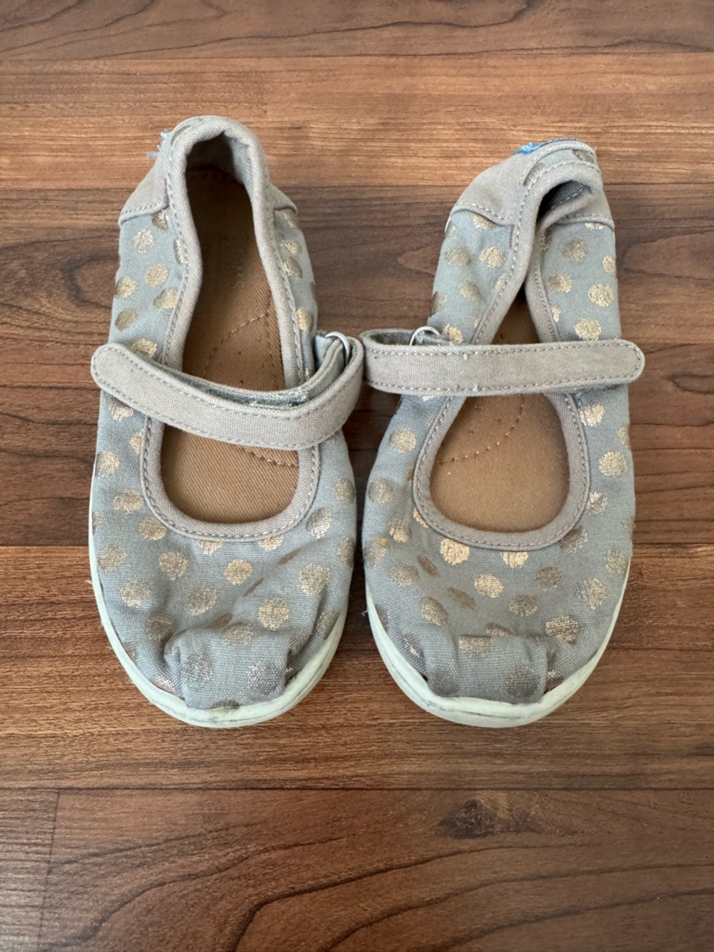 TOMS | Girls Mary Jane Shoes in Light Gray with Gold Polka Dots